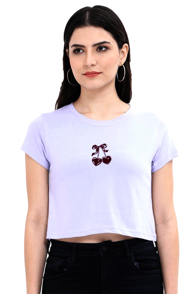 Heart Cherry Bow Design Crop Top T-shirt