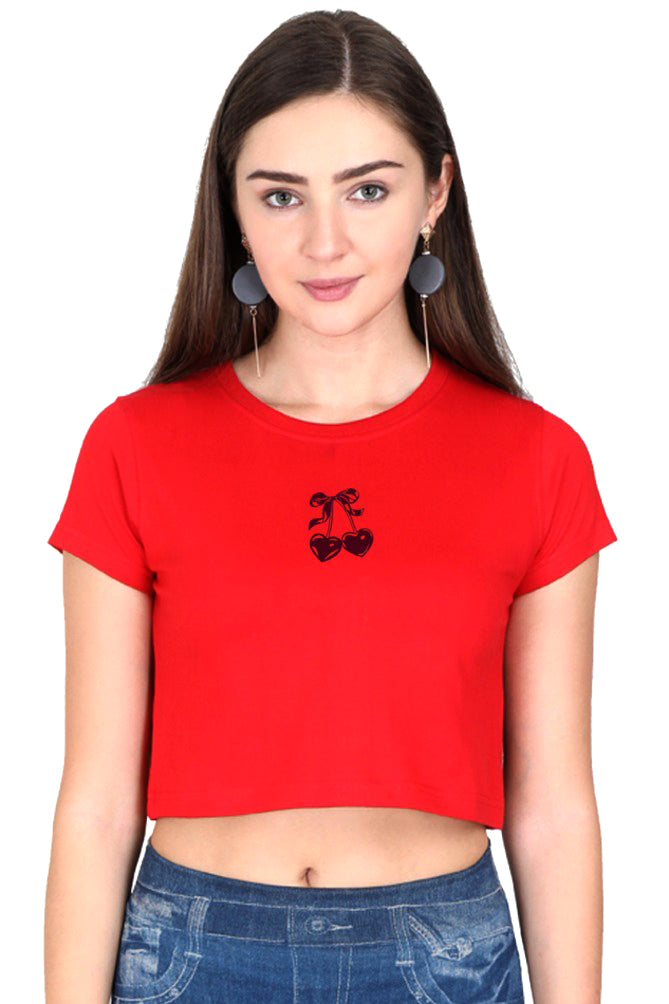 Heart Cherry Bow Design Crop Top T-shirt