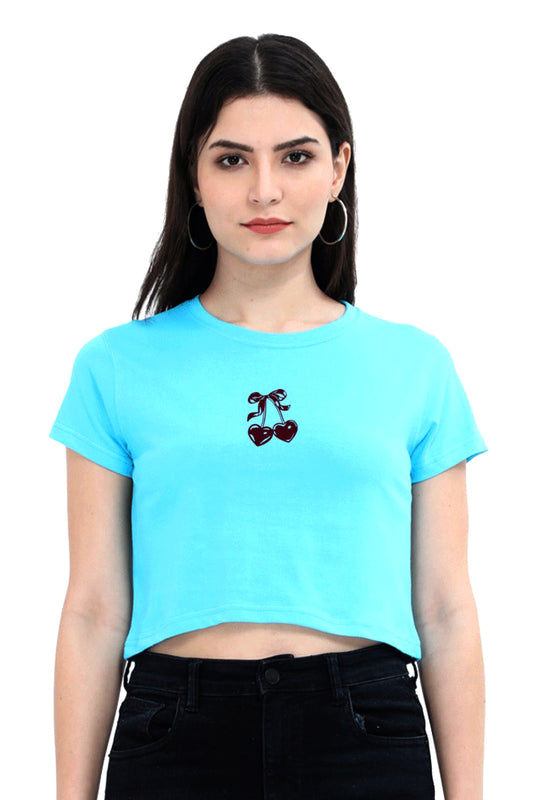 Heart Cherry Bow Design Crop Top T-shirt