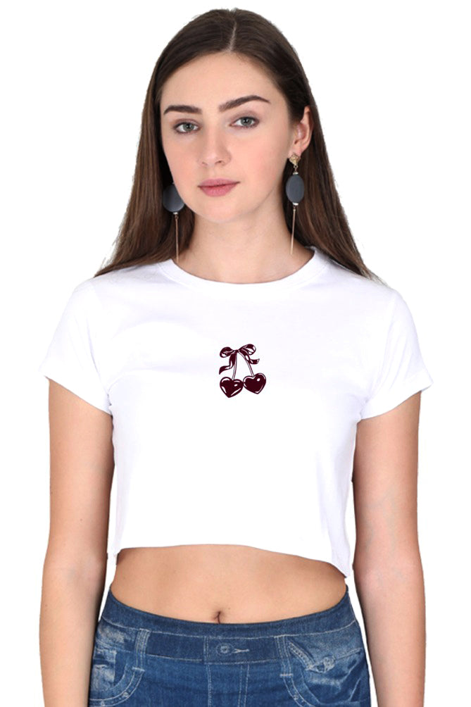 Heart Cherry Bow Design Crop Top T-shirt