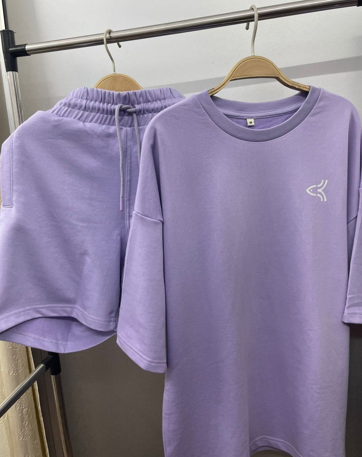 Unisex Lavender Co-ord Set – Oversized T-Shirt & Shorts