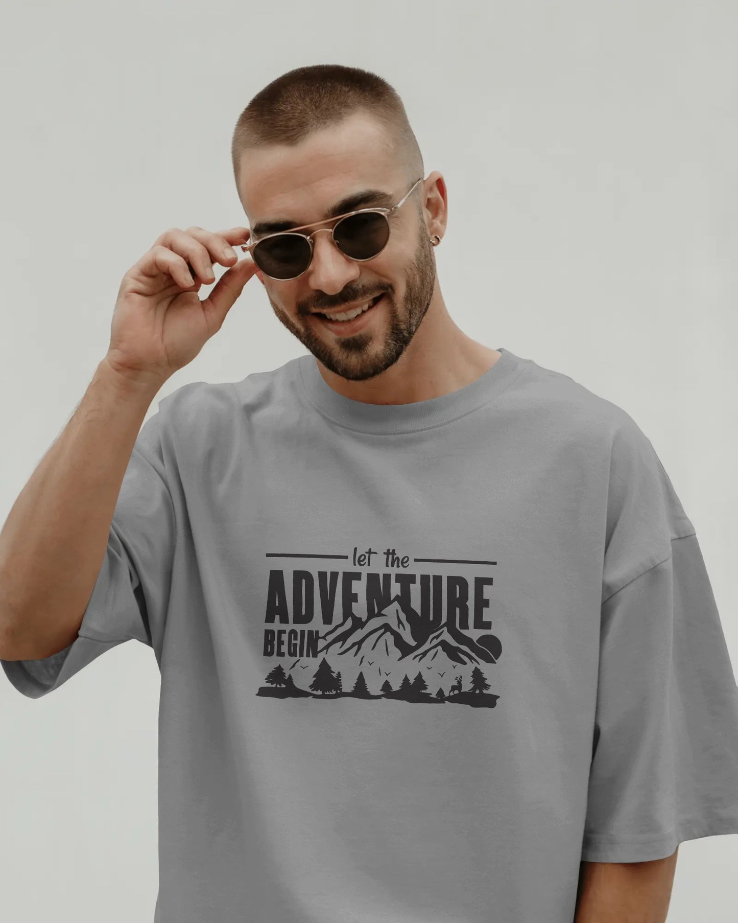 Let the Adventure Begin Oversized T-Shirt – Mountain Graphic Tee for Men | Outdoor Streetwear