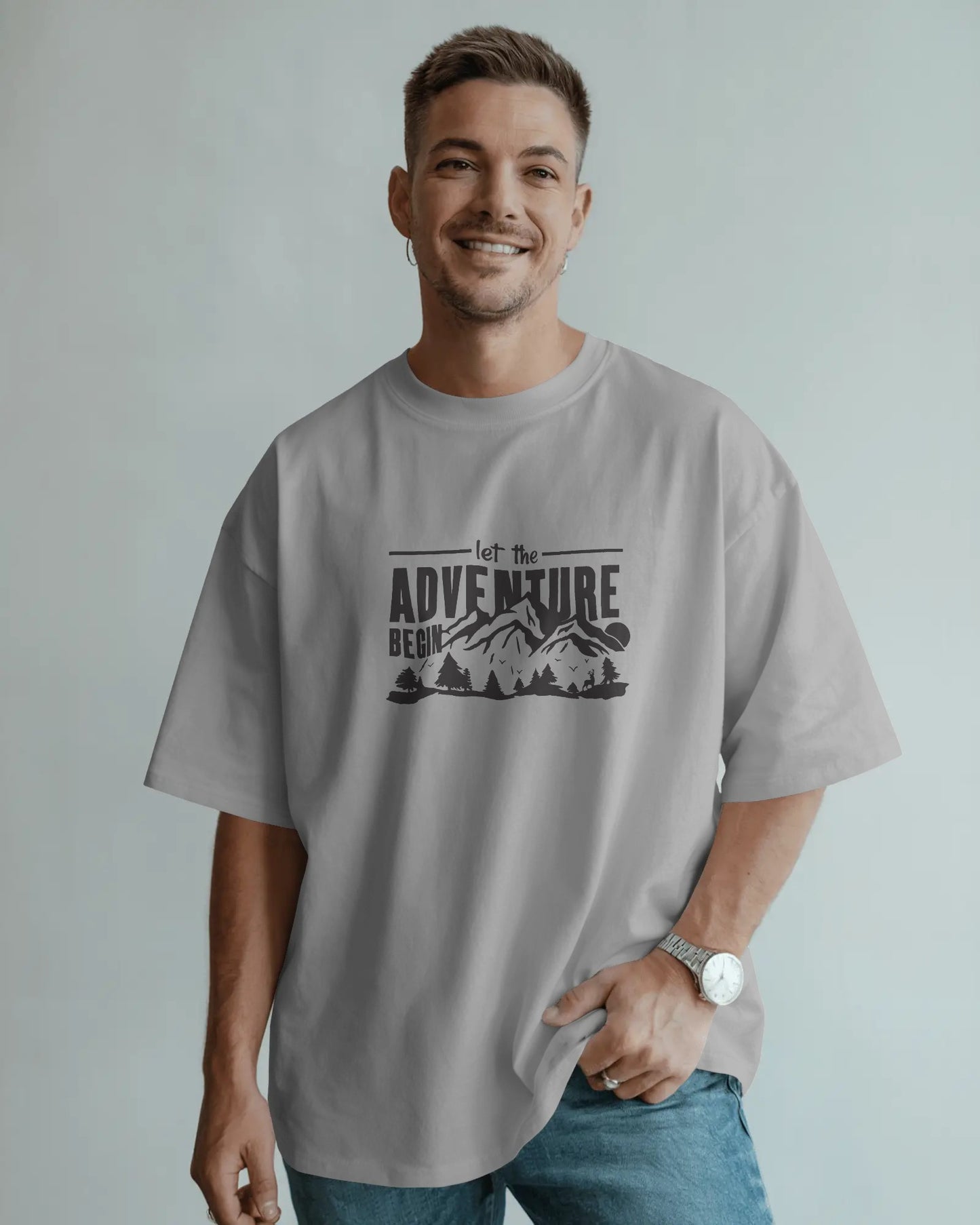 Let the Adventure Begin Oversized T-Shirt – Mountain Graphic Tee for Men | Outdoor Streetwear