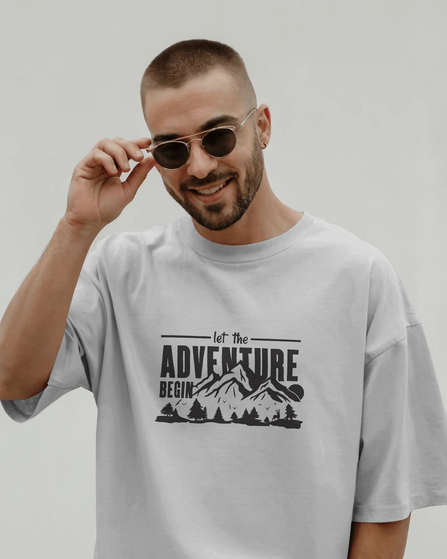 Let the Adventure Begin Oversized T-Shirt – Mountain Graphic Tee for Men | Outdoor Streetwear