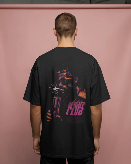 Fight Club Oversized Black T-Shirt – Retro Graphic Back Print Tee