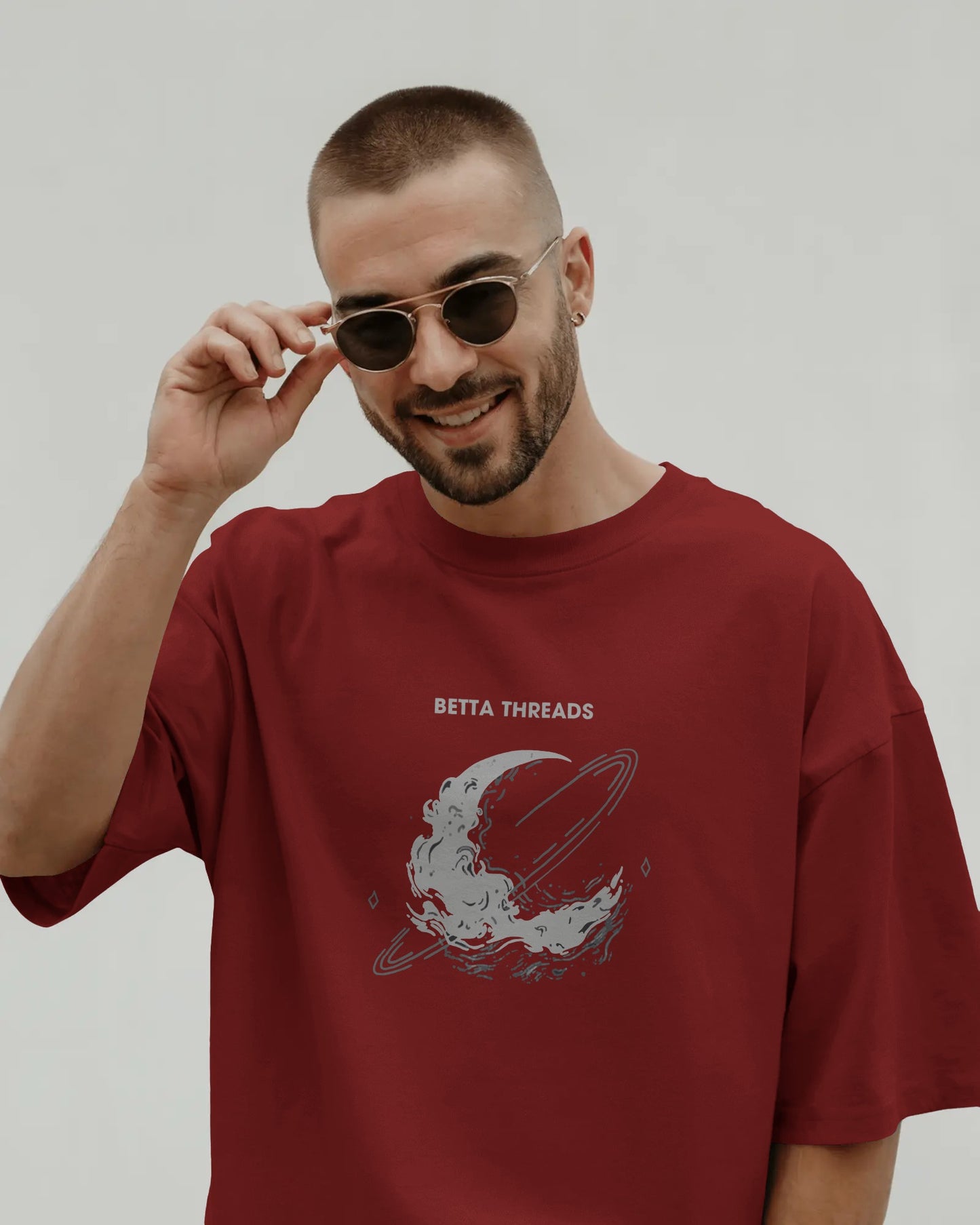 Betta Moon Oversized T-Shirt – Space Graphic Streetwear Tee for Men | Cosmic Design
