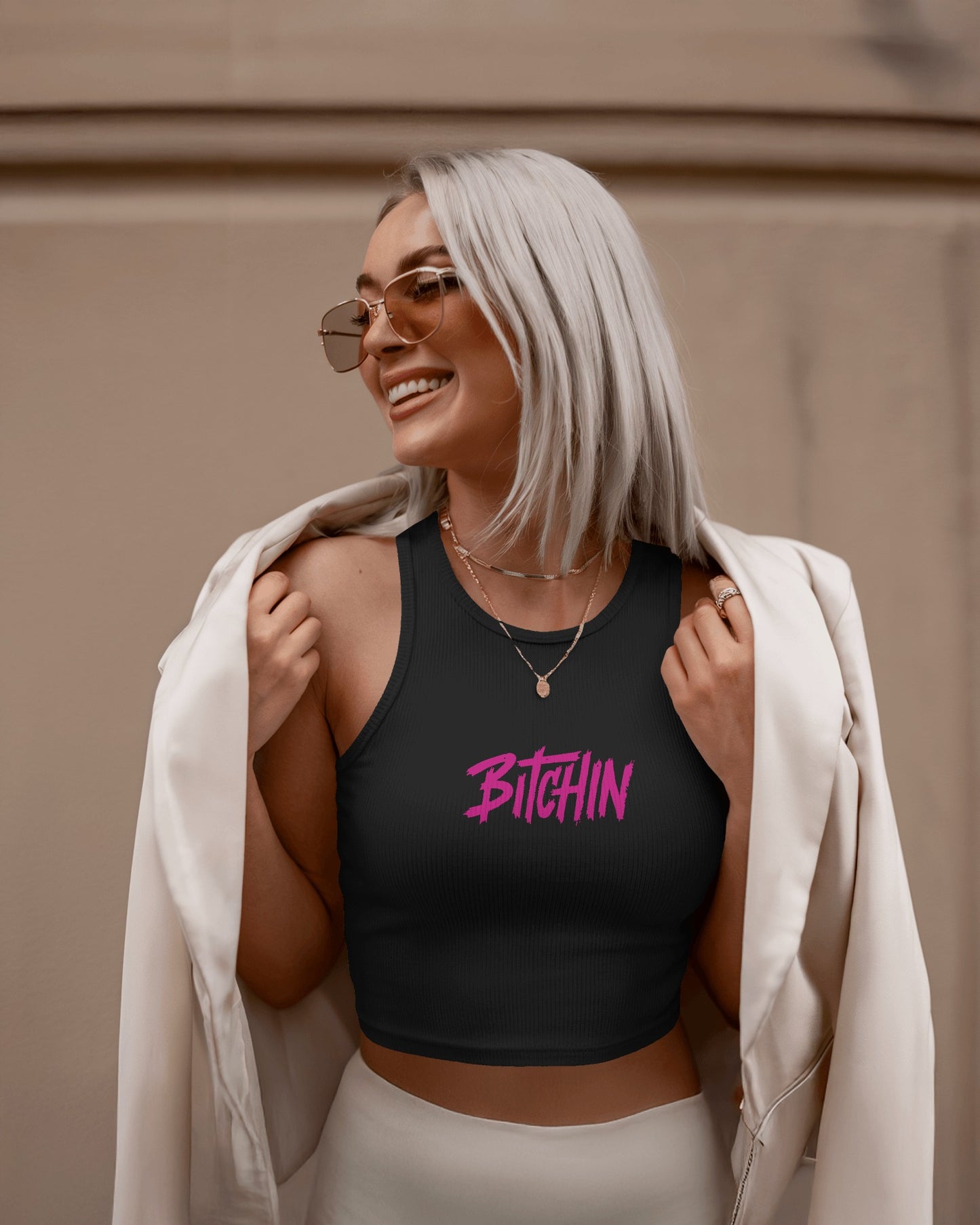 Women’s Crop Tank Top – Retro “Bitchin” Graphic Print