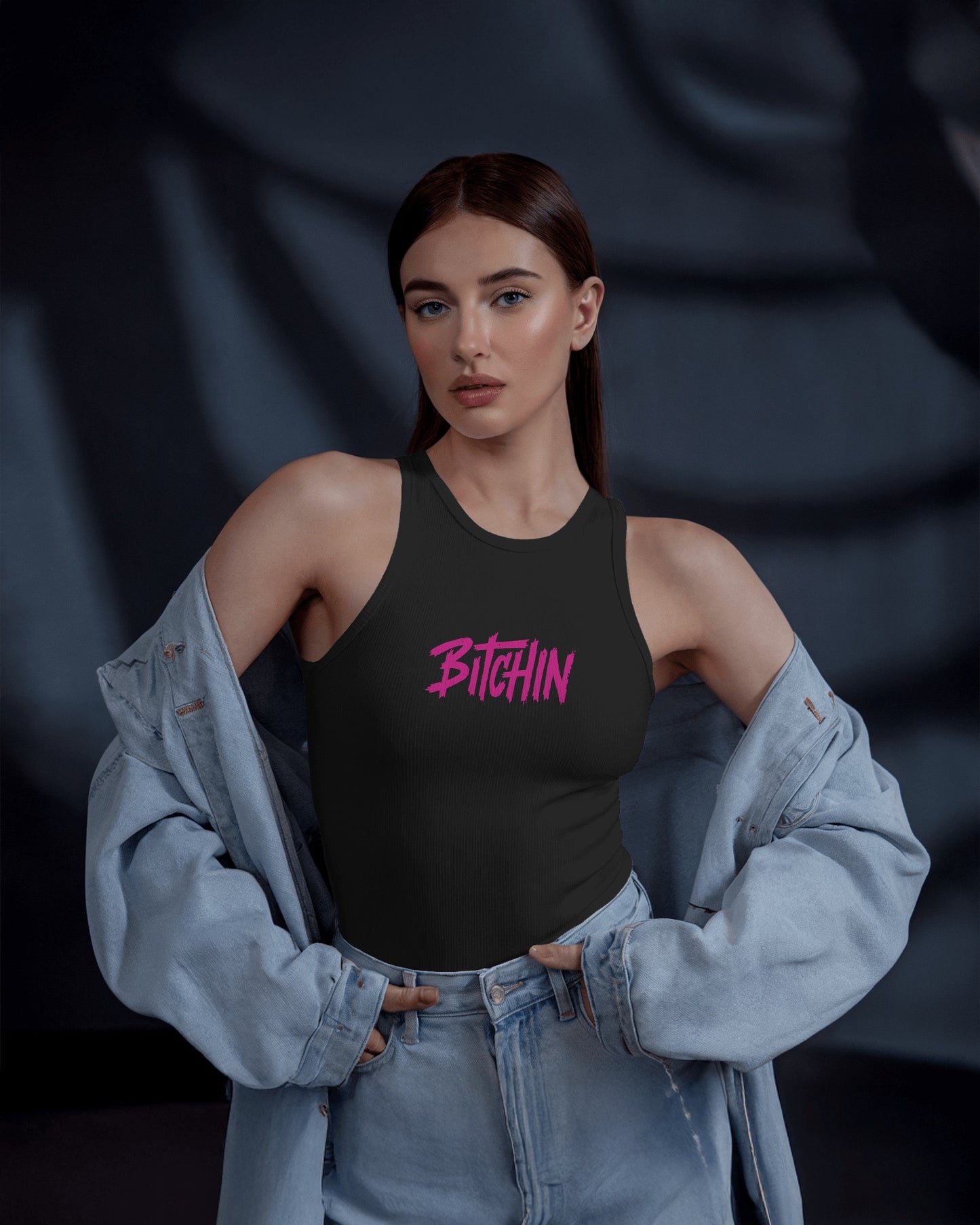 Women’s Crop Tank Top – Retro “Bitchin” Graphic Print