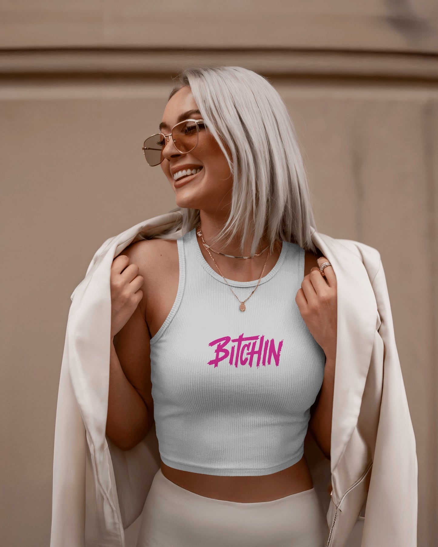 Women’s Crop Tank Top – Retro “Bitchin” Graphic Print