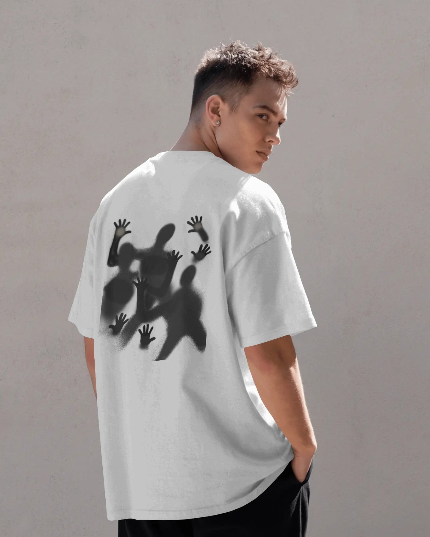 Oversized T-Shirt with Shadow Hand Back Print – Abstract Streetwear Unisex Tee