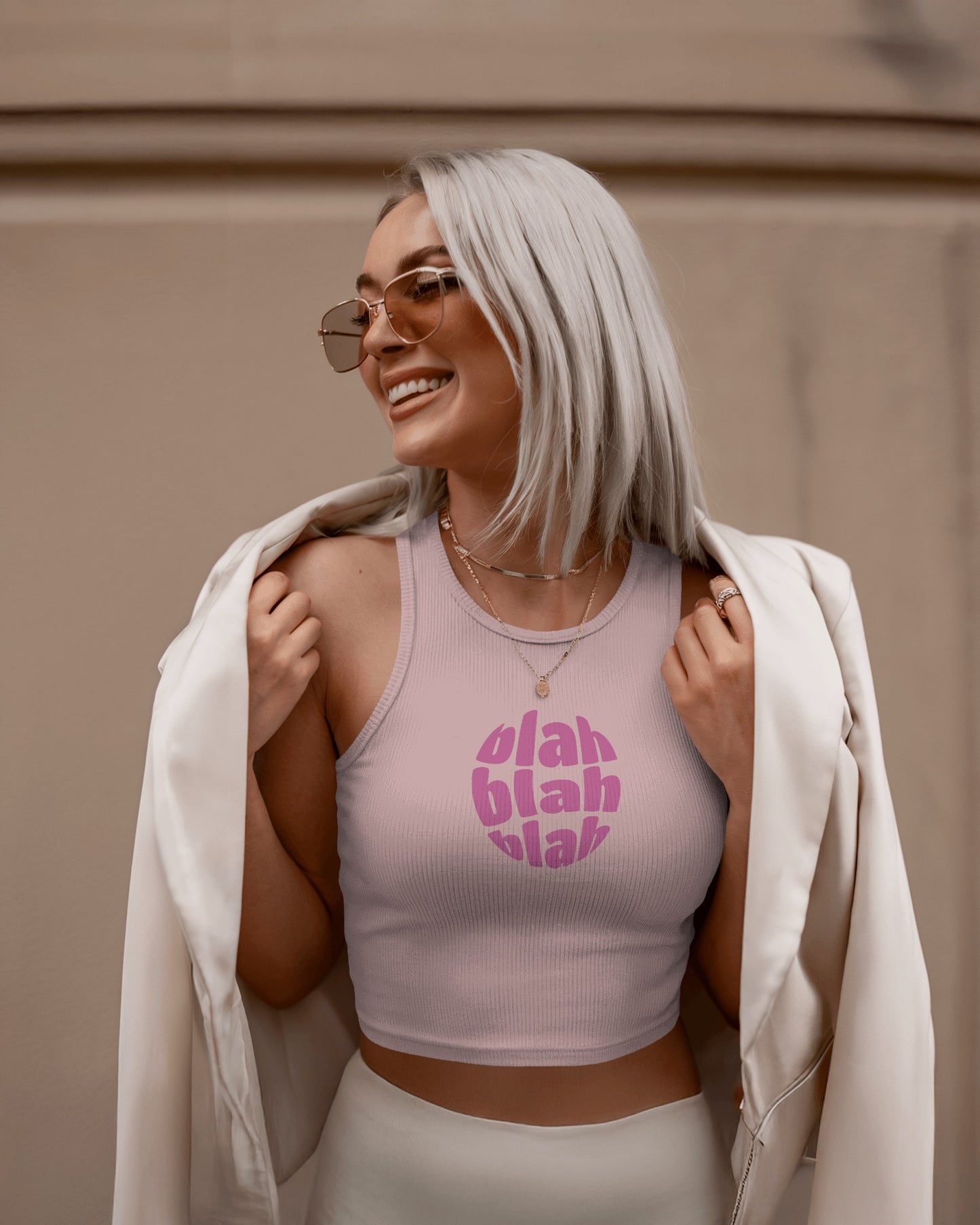 Blah Women’s Crop Tank Top – Retro “Blah Blah Blah” Graphic Print