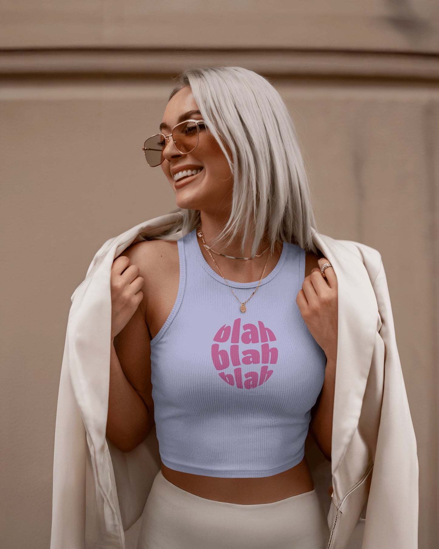 Blah Women’s Crop Tank Top – Retro “Blah Blah Blah” Graphic Print