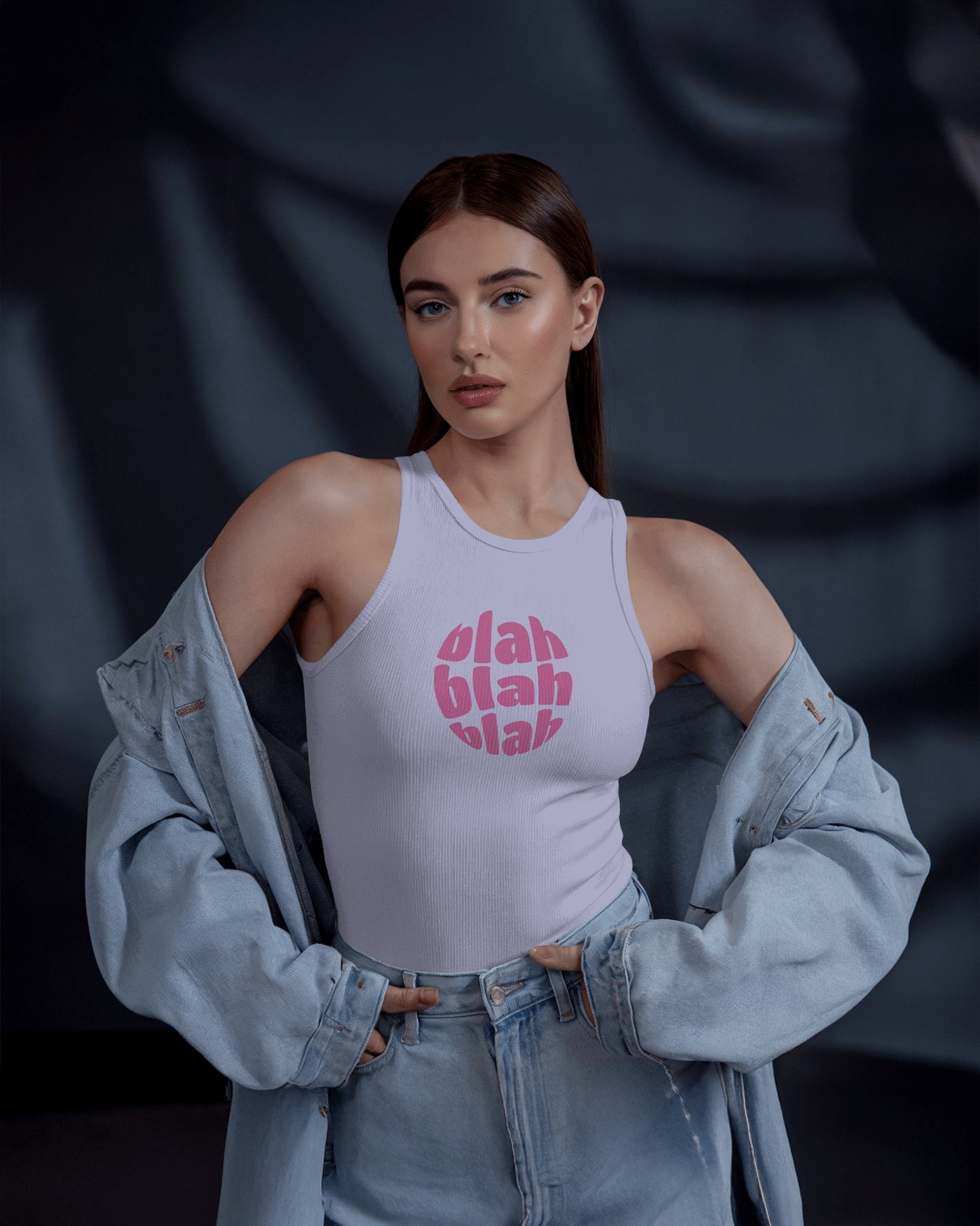 Blah Women’s Crop Tank Top – Retro “Blah Blah Blah” Graphic Print