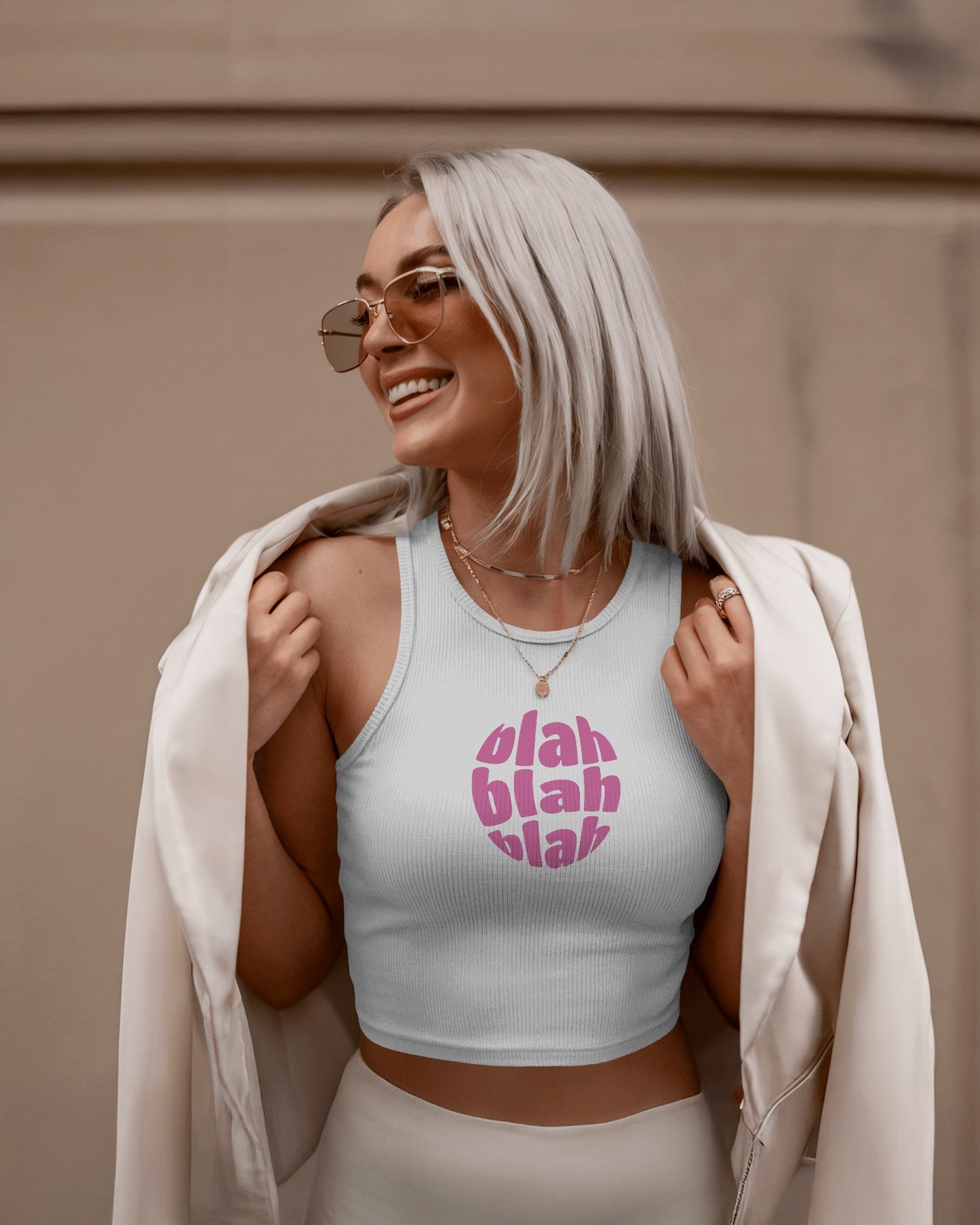 Blah Women’s Crop Tank Top – Retro “Blah Blah Blah” Graphic Print