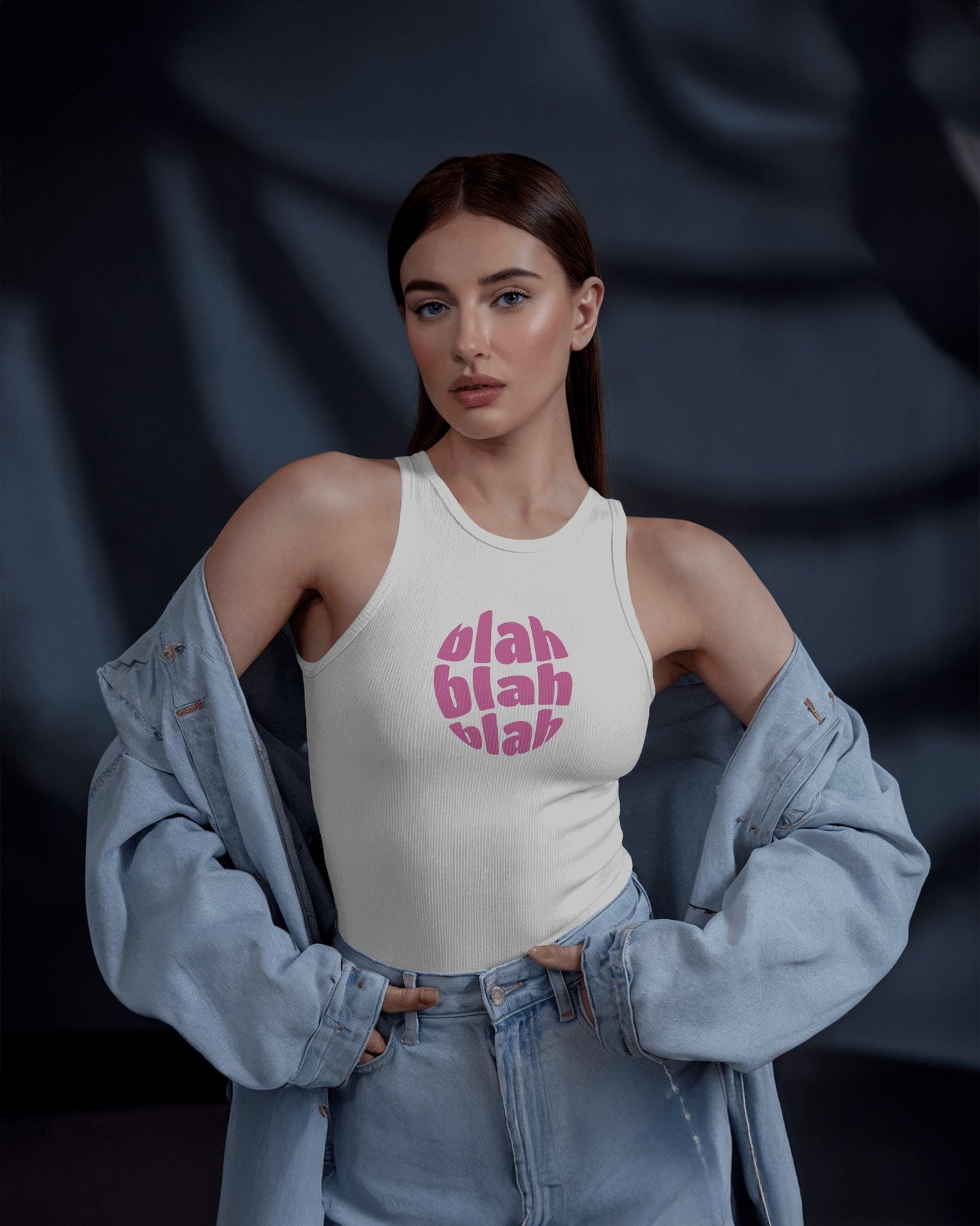 Blah Women’s Crop Tank Top – Retro “Blah Blah Blah” Graphic Print
