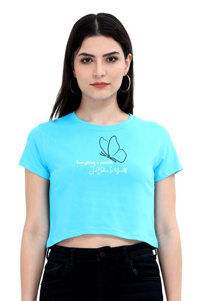 Minimalist Line-Art Butterfly Crop Top T-shirt
