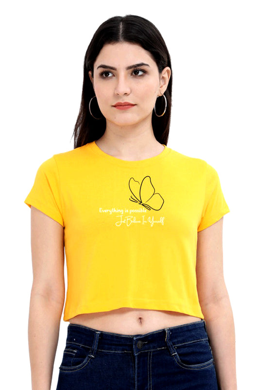 Minimalist Line-Art Butterfly Crop Top T-shirt
