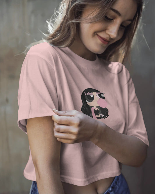 Baby Crop Top – Cartoon Bubble Gum Girl Graphic Tee