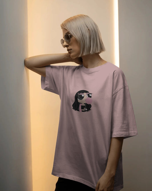 Baby Oversized T-Shirt – Cartoon Bubble Gum Girl Graphic Tee