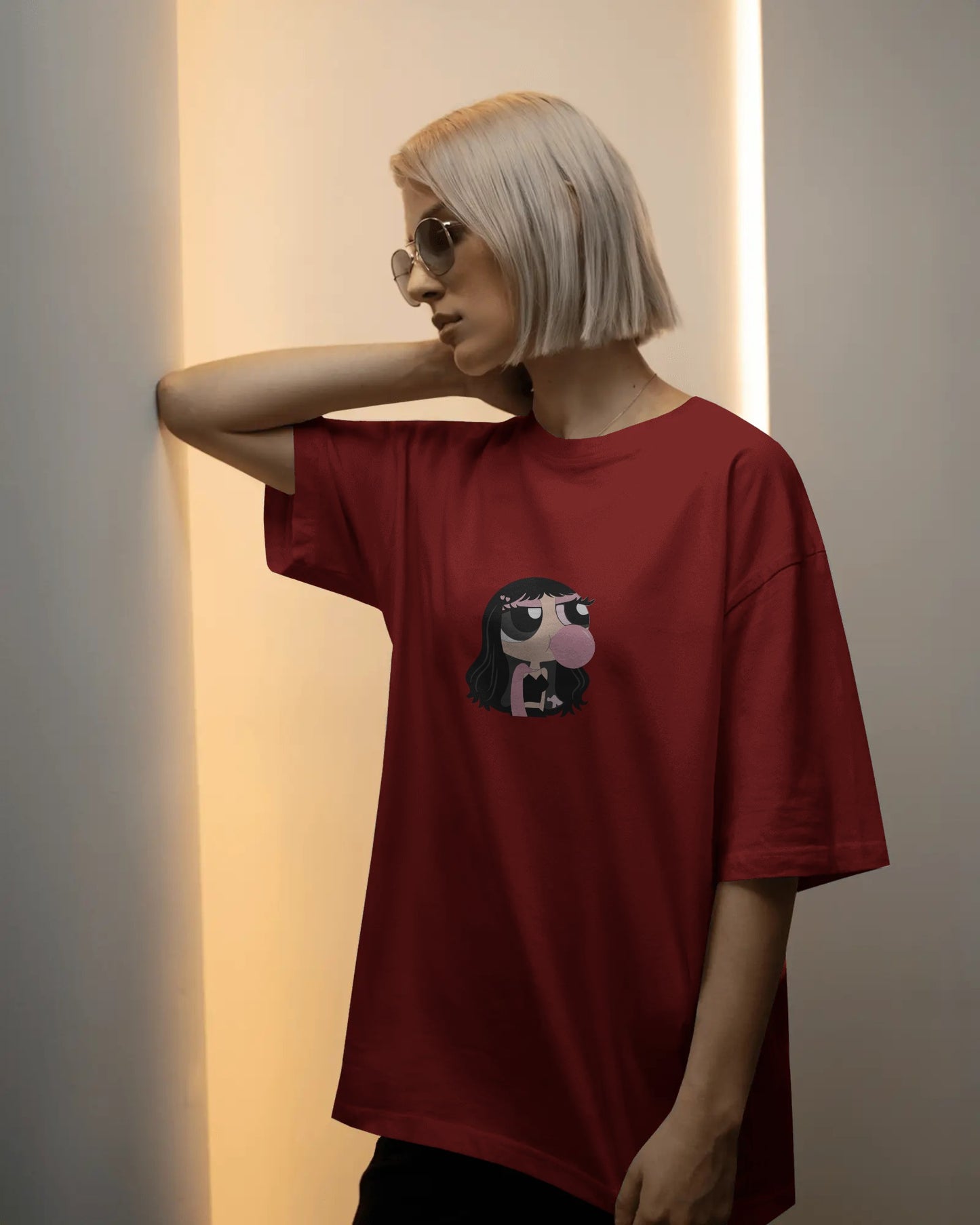 Baby Oversized T-Shirt – Cartoon Bubble Gum Girl Graphic Tee