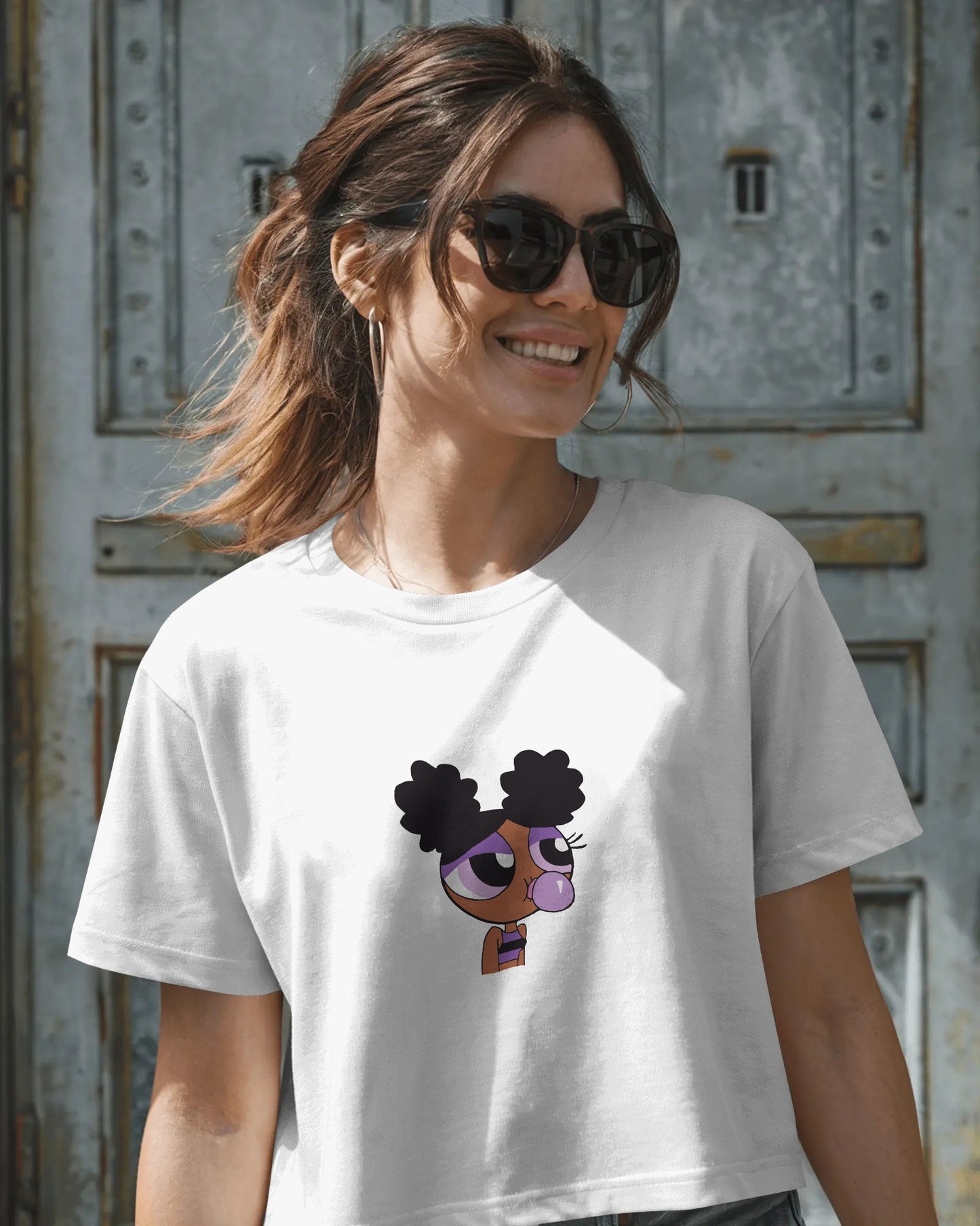 Crazy Power Puff Crop Top – Women’s Cute Oversized Streetwear Tee