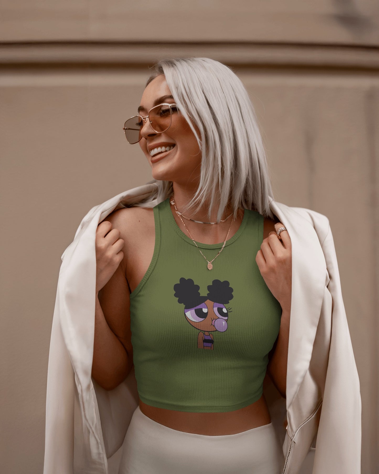 Cartoon Bubblegum Crop Tank Top – Women’s Cute Sleeveless Streetwear Tee