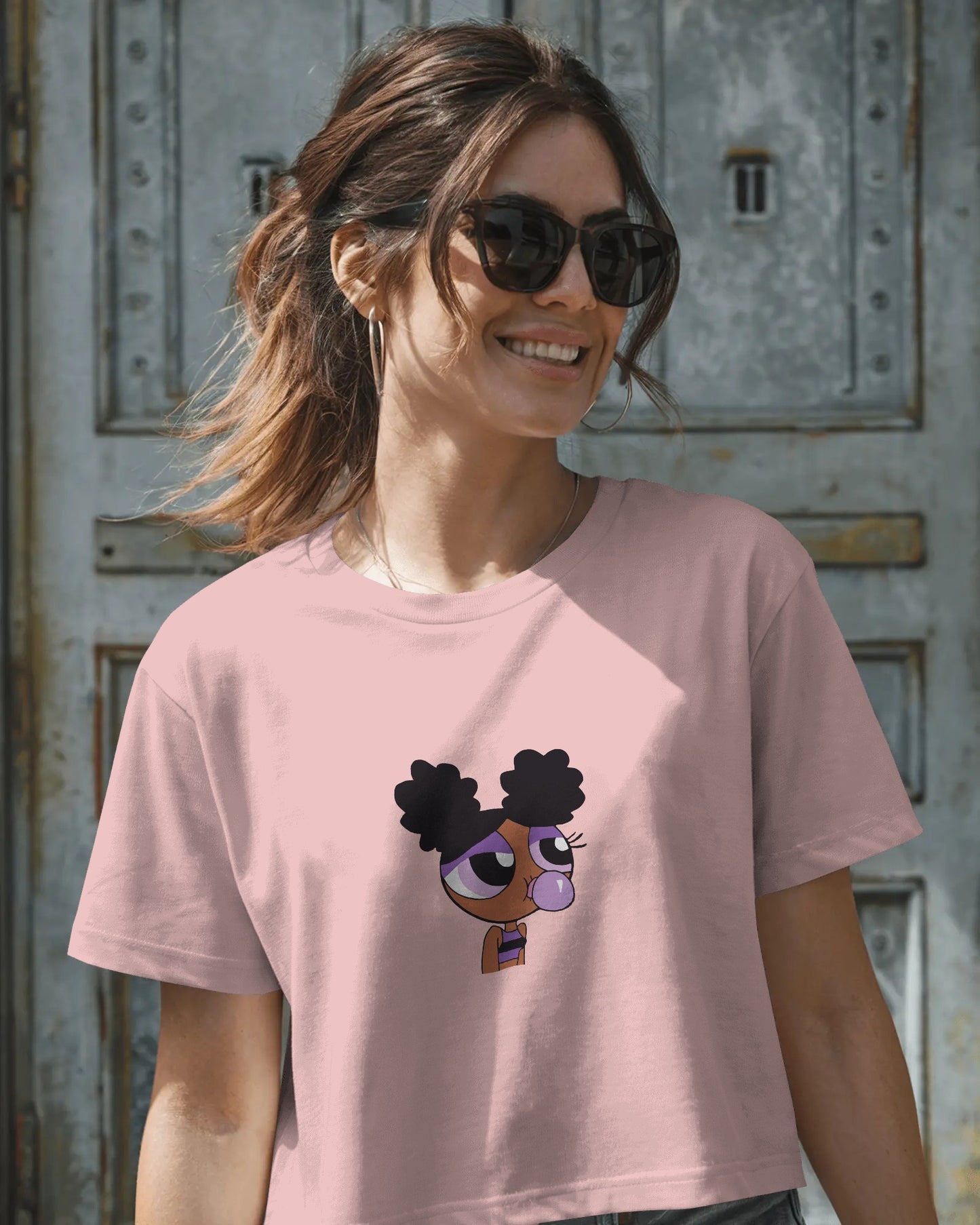 Crazy Power Puff Crop Top – Women’s Cute Oversized Streetwear Tee
