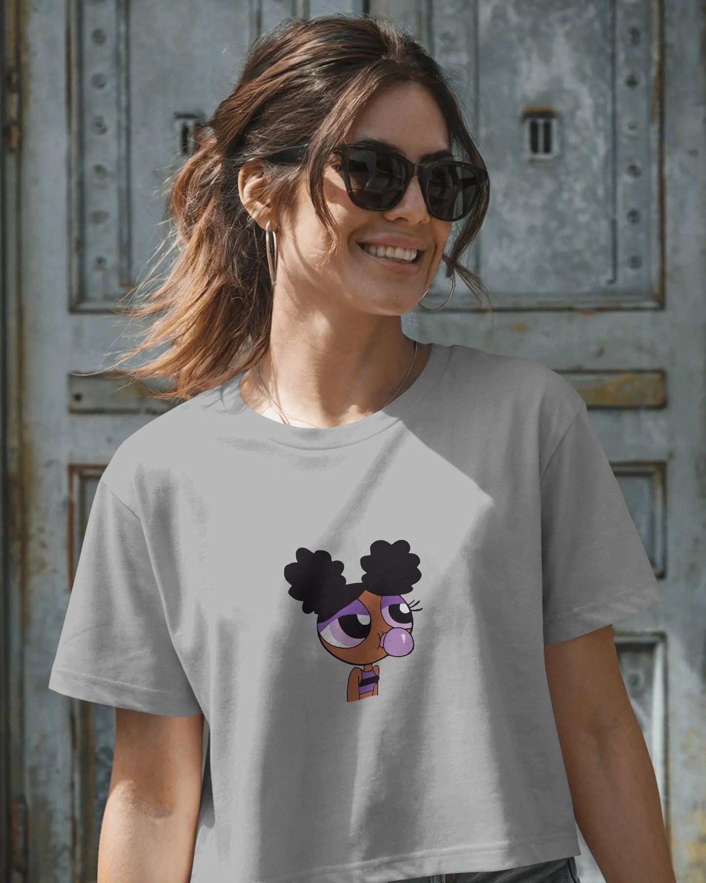 Crazy Power Puff Crop Top – Women’s Cute Oversized Streetwear Tee