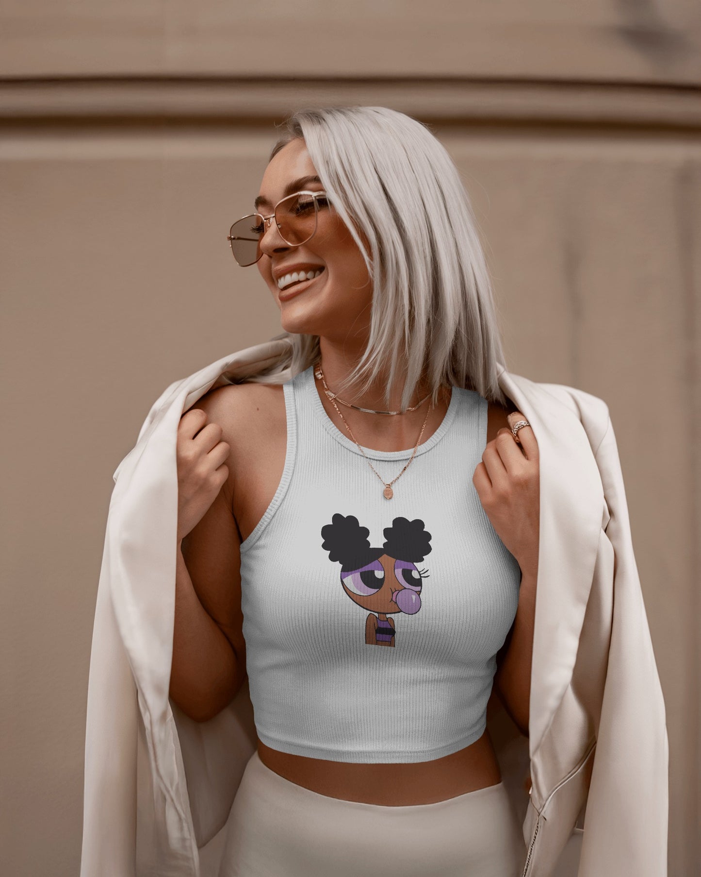 Cartoon Bubblegum Crop Tank Top – Women’s Cute Sleeveless Streetwear Tee