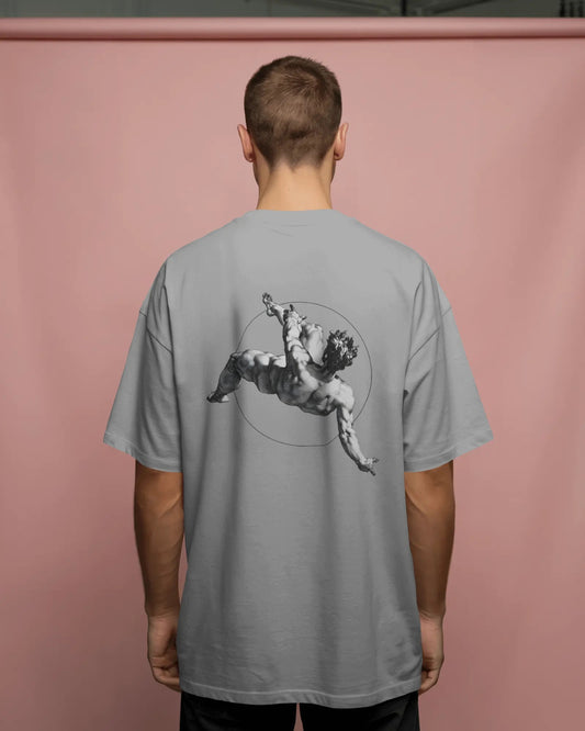 Falling Man Oversized T-Shirt – Vintage Statue Back Print | Aesthetic Unisex Streetwear