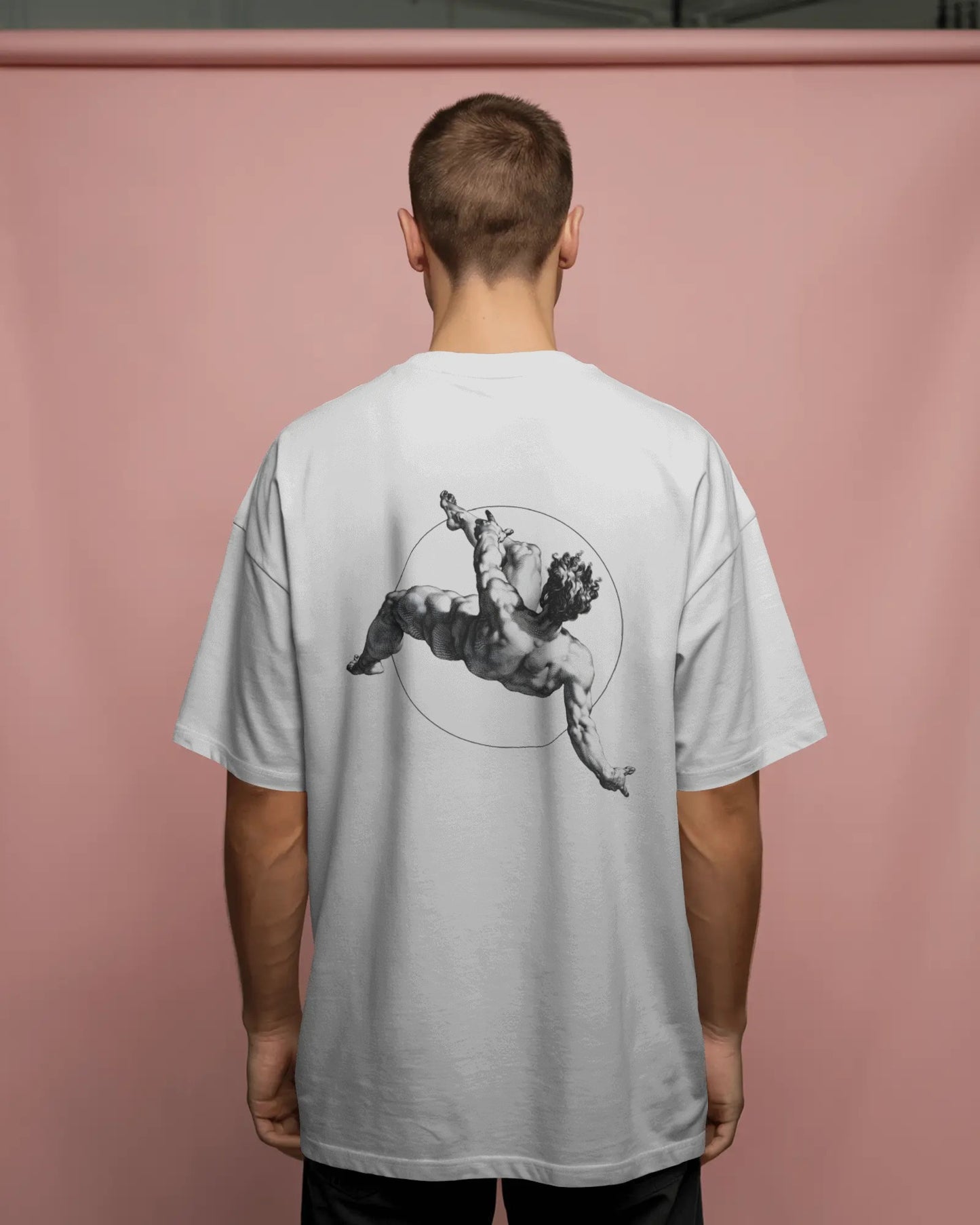 Falling Man Oversized T-Shirt – Vintage Statue Back Print | Aesthetic Unisex Streetwear