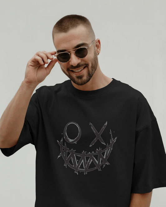 Men’s Oversized Streetwear T-Shirt – Dark Grunge “ Devil Smile” Graphic Tee