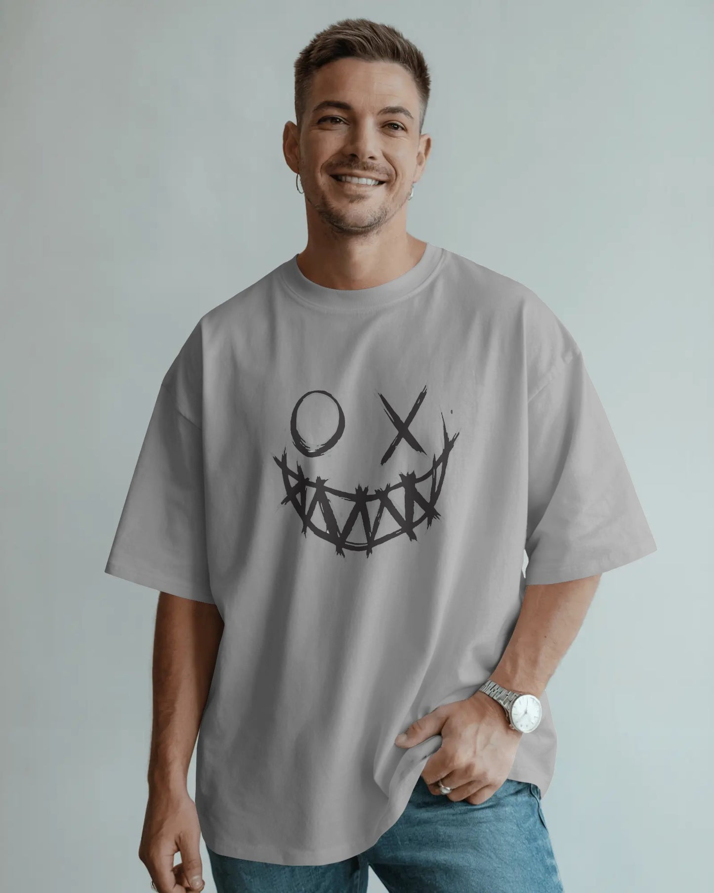 Men’s Oversized Streetwear T-Shirt – Dark Grunge “ Devil Smile” Graphic Tee
