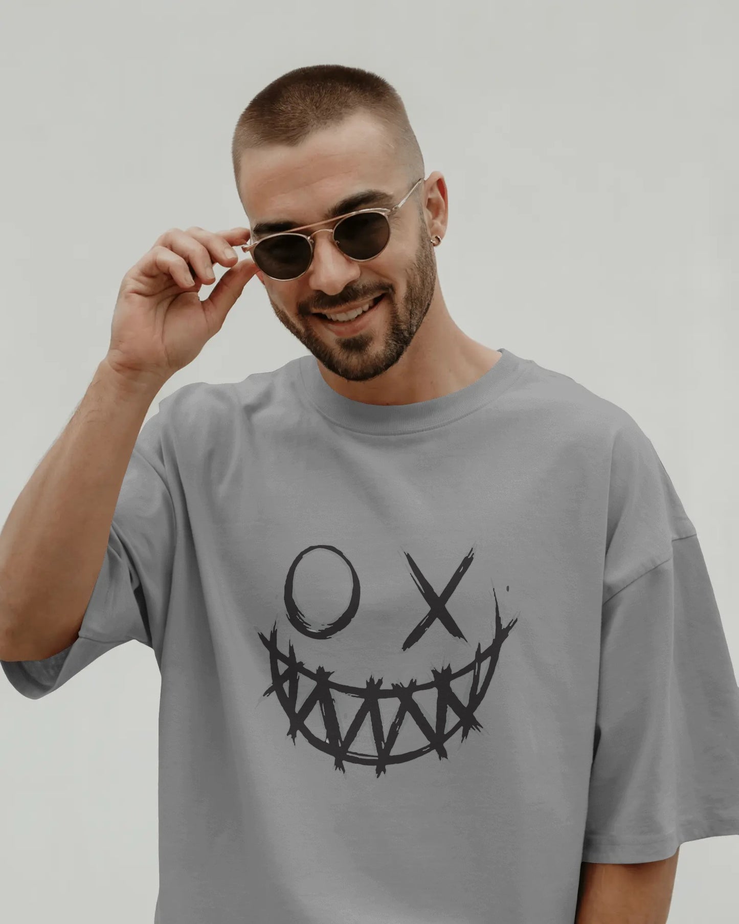 Men’s Oversized Streetwear T-Shirt – Dark Grunge “ Devil Smile” Graphic Tee