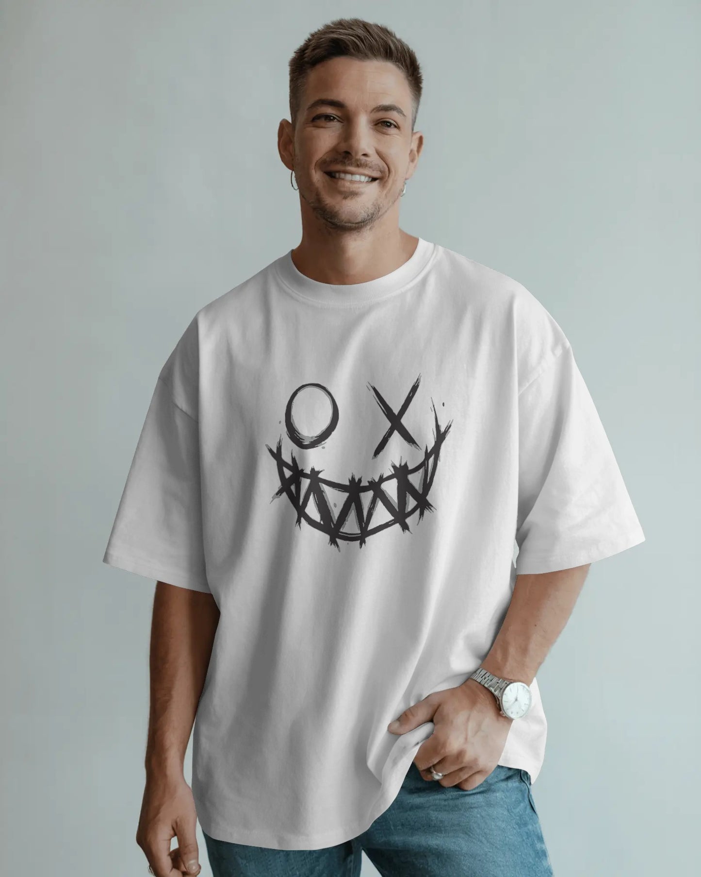 Men’s Oversized Streetwear T-Shirt – Dark Grunge “ Devil Smile” Graphic Tee
