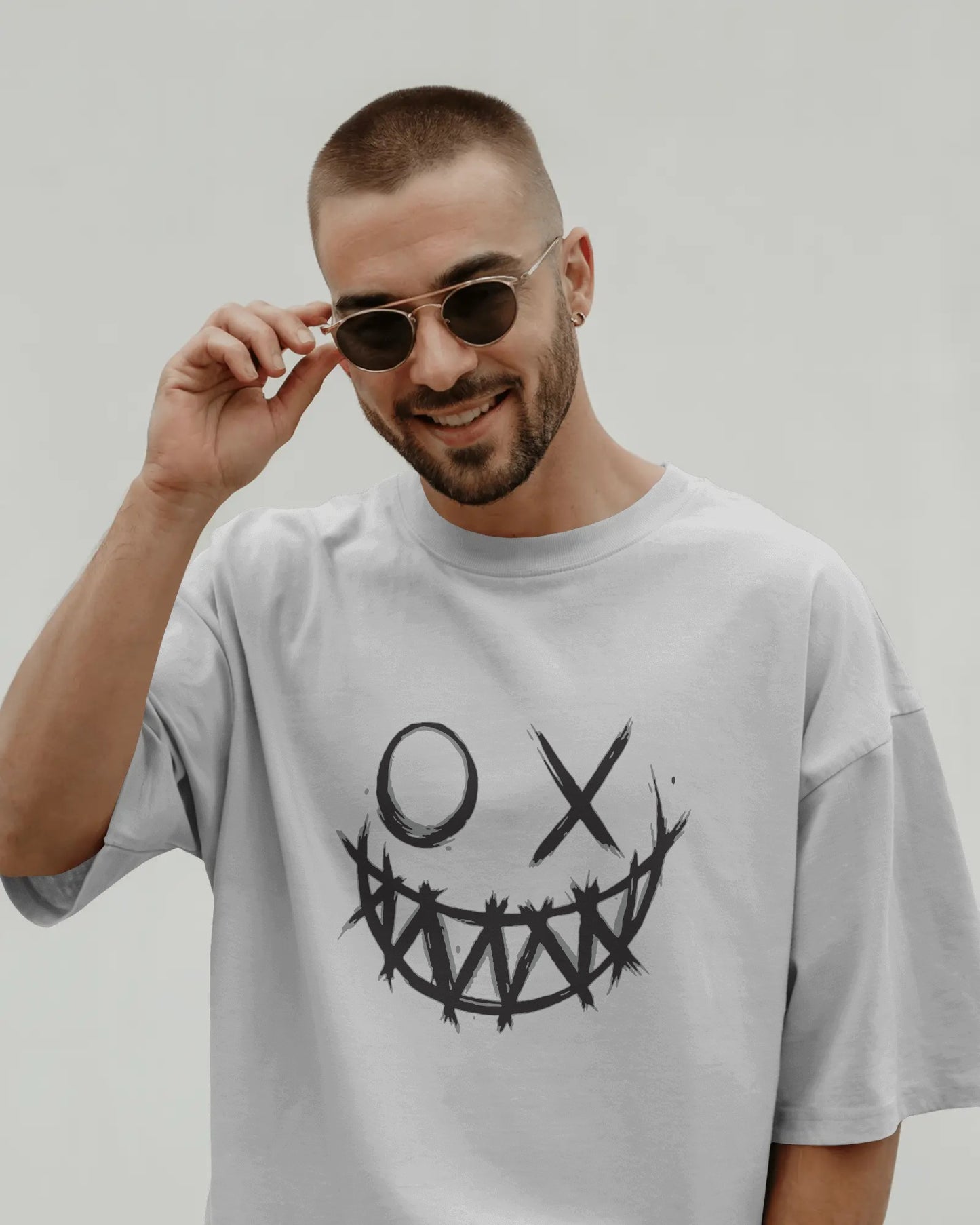 Men’s Oversized Streetwear T-Shirt – Dark Grunge “ Devil Smile” Graphic Tee