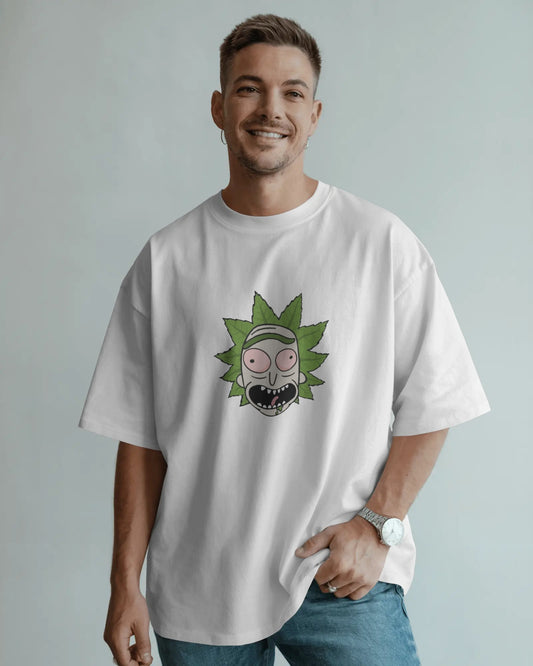 Trippy Leaf Face Oversized T-Shirt – Cartoon Graphic Tee (Unisex Streetwear)