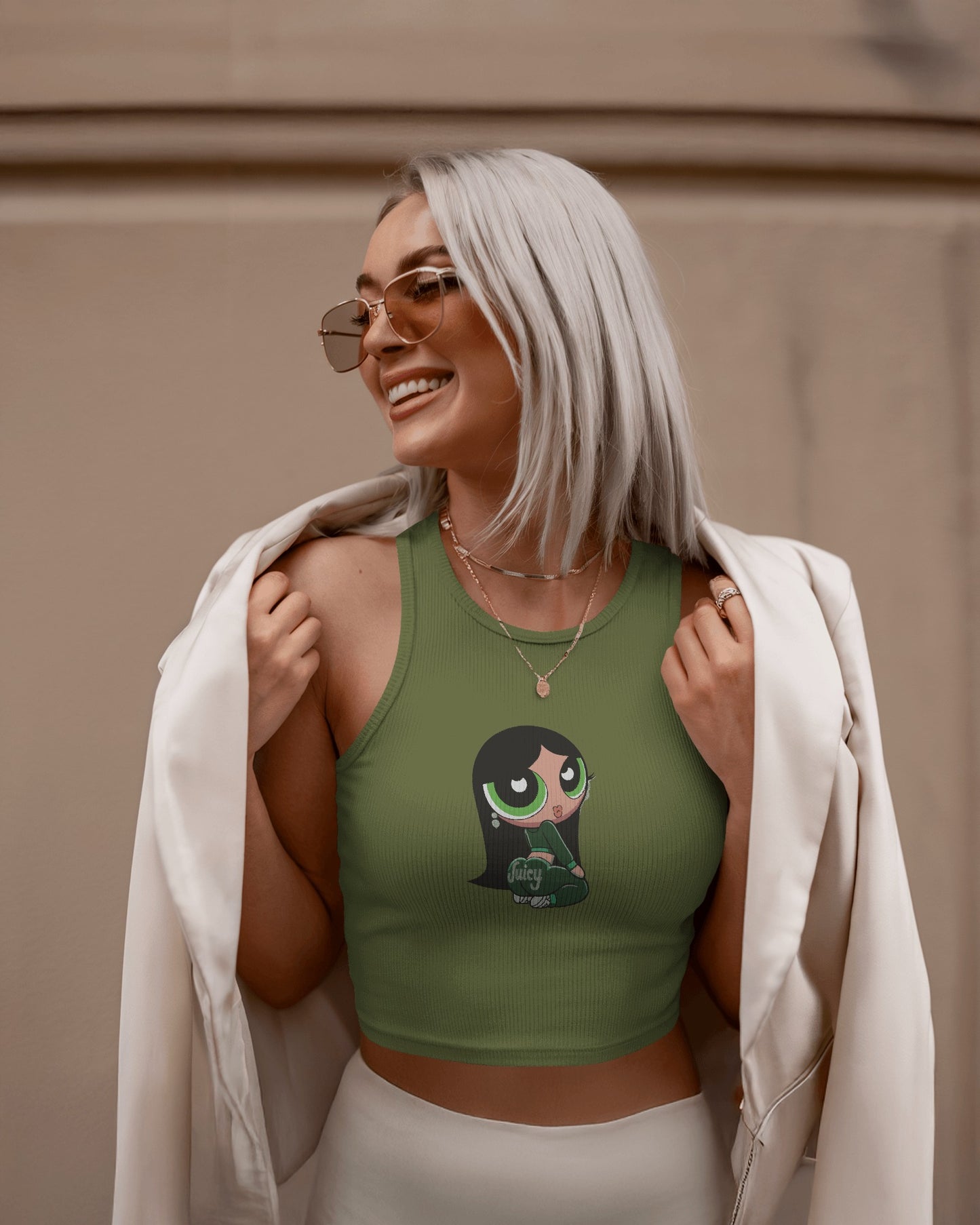 Juicy Powerpuff Girl Tank Top – Fitted Graphic Sleeveless Tee