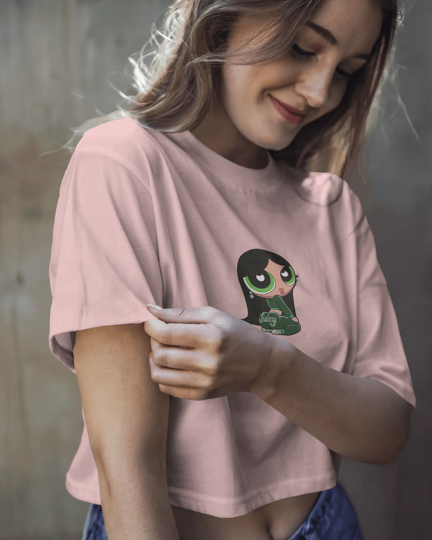 Juicy Powerpuff Girl Crop Top – Baby Graphic Tee for Women