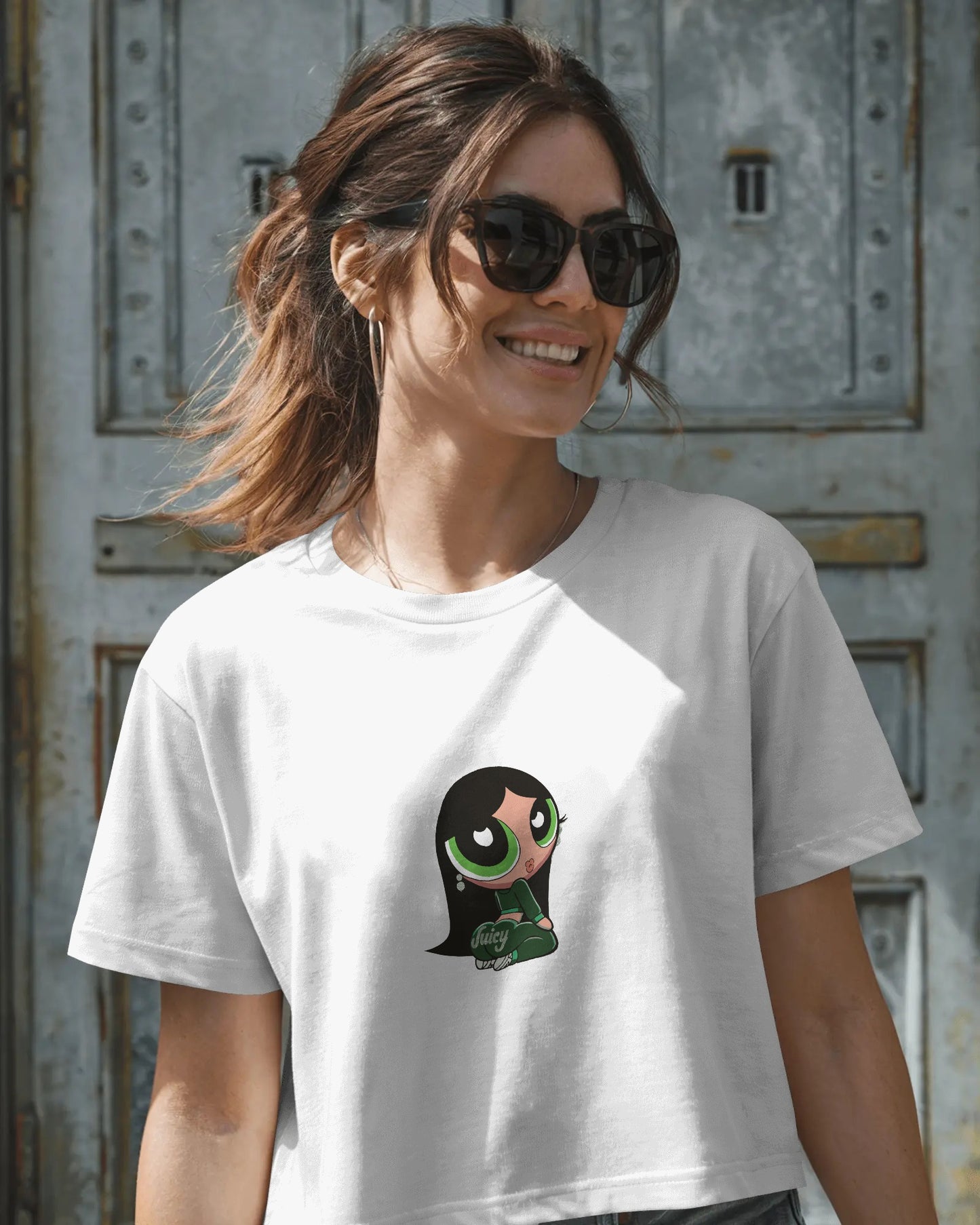 Juicy Powerpuff Girl Crop Top – Baby Graphic Tee for Women