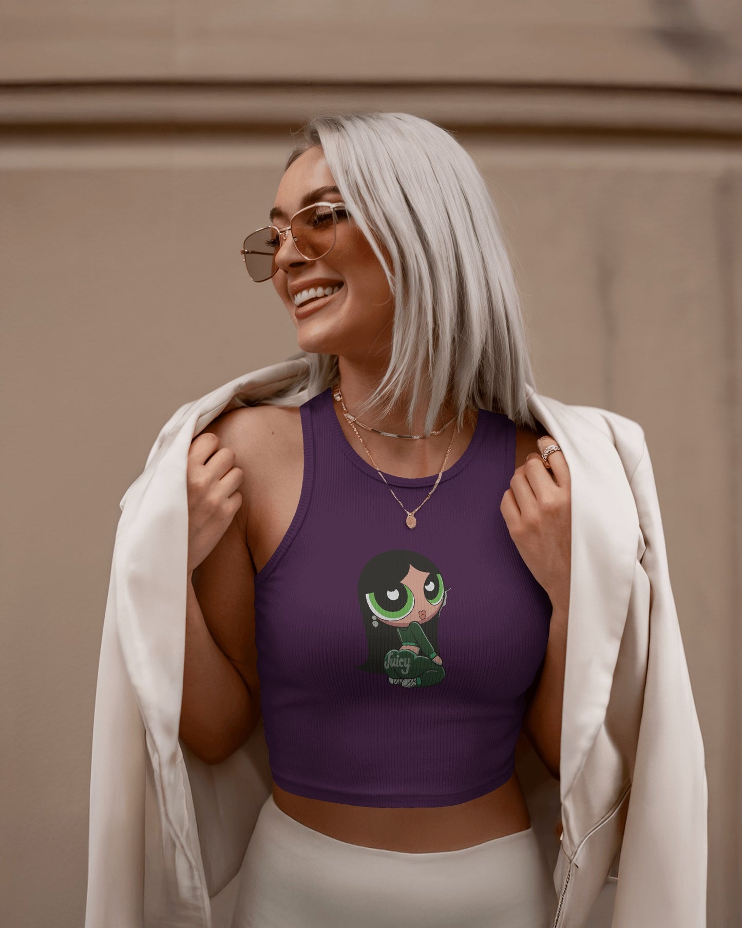Juicy Powerpuff Girl Tank Top – Fitted Graphic Sleeveless Tee