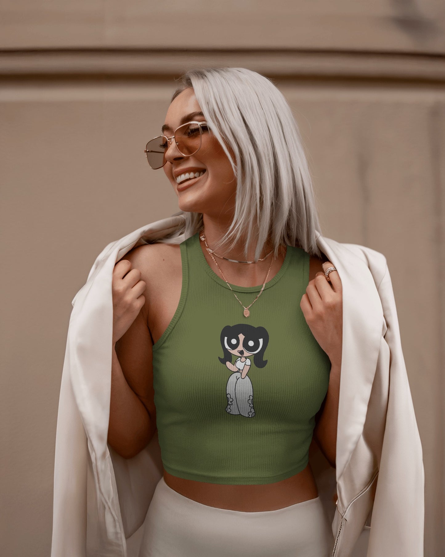 Cartoon Print Tank Top – Women’s Fitted Crop | Stylish Streetwear