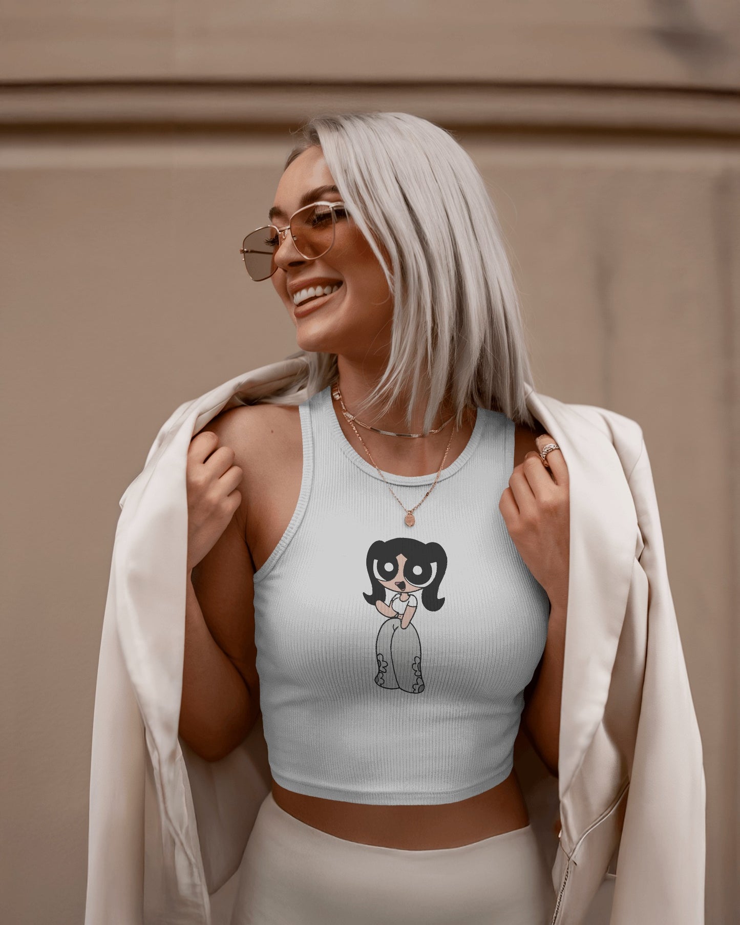 Cartoon Print Tank Top – Women’s Fitted Crop | Stylish Streetwear
