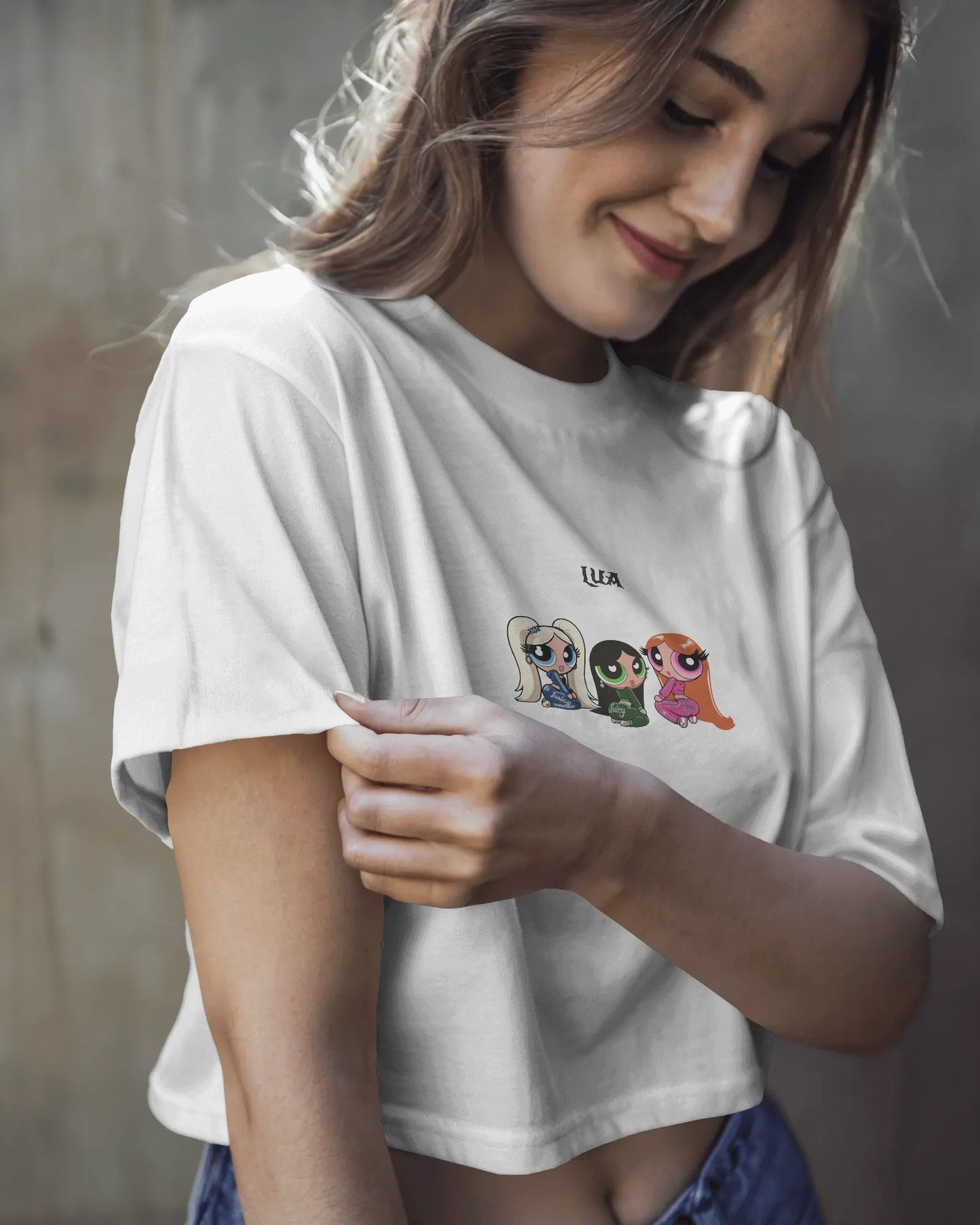 Cartoon Trio Crop Top – Women’s Graphic Tee | Casual Streetwear