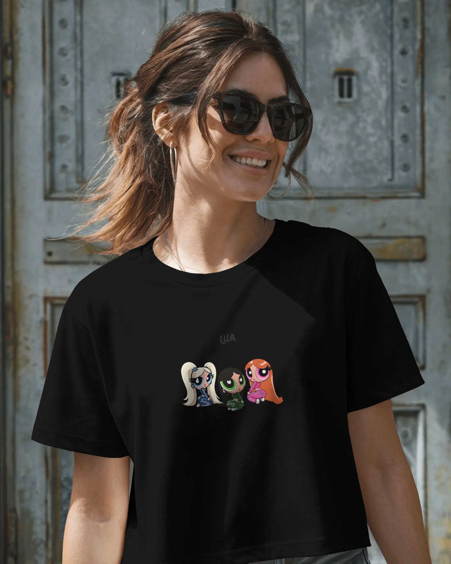 Cartoon Trio Crop Top – Women’s Graphic Tee | Casual Streetwear