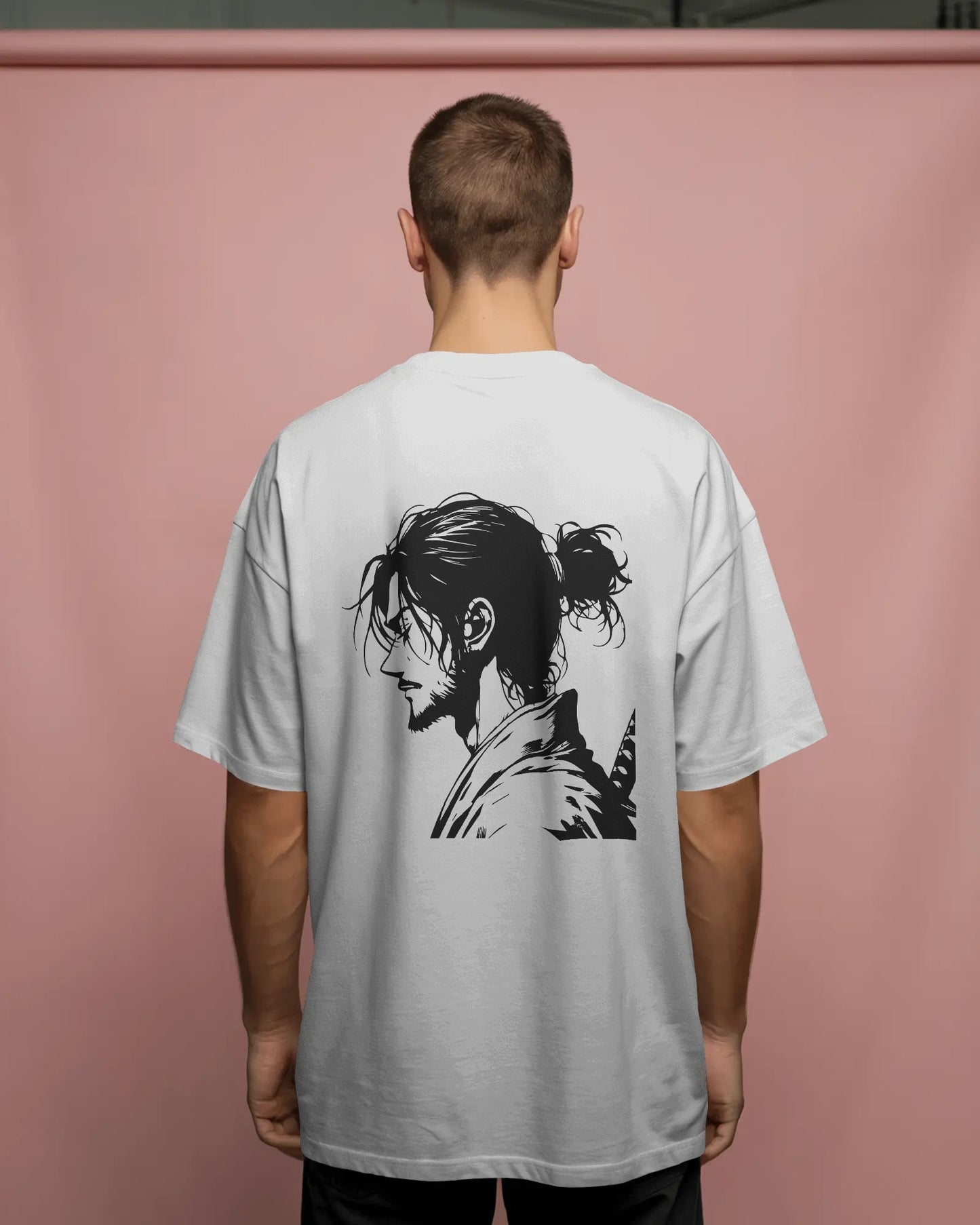 Vagabond Samurai Oversized White T-Shirt – Anime Back Print Unisex Streetwear Tee