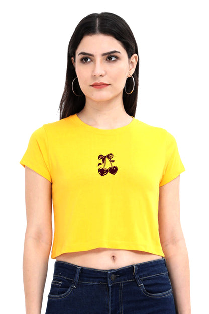Heart Cherry Bow Design Crop Top T-shirt
