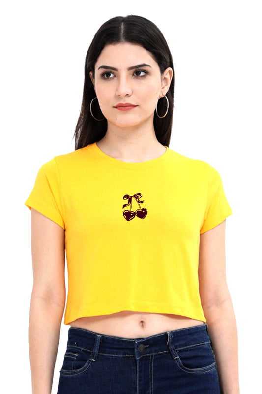 Heart Cherry Bow Design Crop Top T-shirt