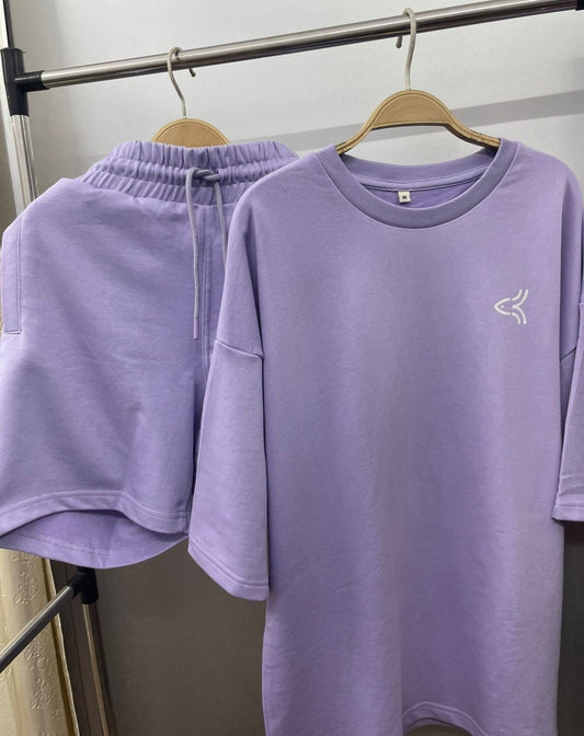 Unisex Lavender Co-ord Set – Oversized T-Shirt & Shorts