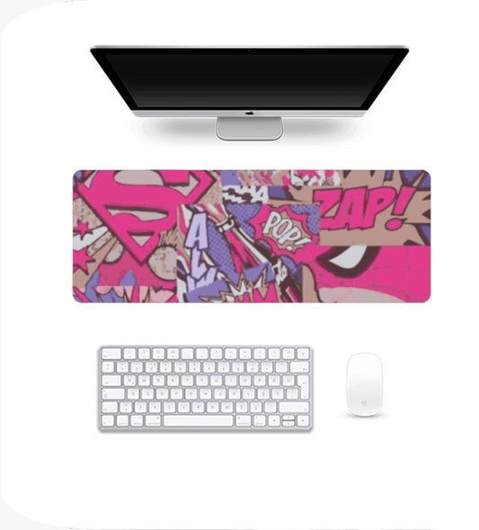 Desk setup with a colorful desk mat, keyboard, and mouse , Gaming Pad